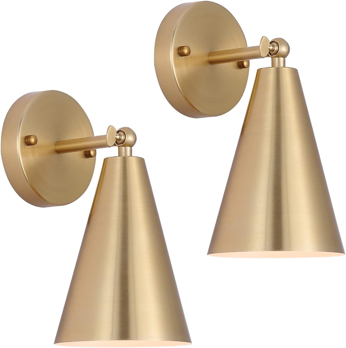 MWZ Gold Sconces Set of 2, Modern Brass Wall Sconces Lighting Fixtures with Metal Shade, Indoor Decor Wall Mount Swing Arm Lamp for Bedroom,Bedside,Kitchen,Hallway,Living Room,Reading,Bar