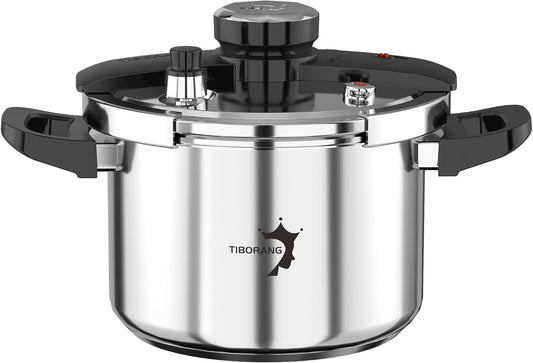 TIBORANG 6.3 QT Stainless Steel Pressure Cooker, [Multi-Cooker for Gas & Induction Stove] [Saves 70% Cooking Time] [One-Hand Operation], Family Size for 2-3 People, Olla de Presion