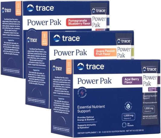 Trace Minerals Power Pak - Daily Health Supplement with Vitamins & Minerals - Supports Immune Health & Hydration - Acai Berry, Pomegranate Blueberry, Guava Passion Fruit (30 Servings)