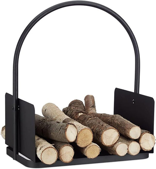 Firewood Rack Stand with Handle for Indoor Outdoor Fireplace, Log Basket Wood Holder Tall Heavy Duty Steel Frame Easy Assembly