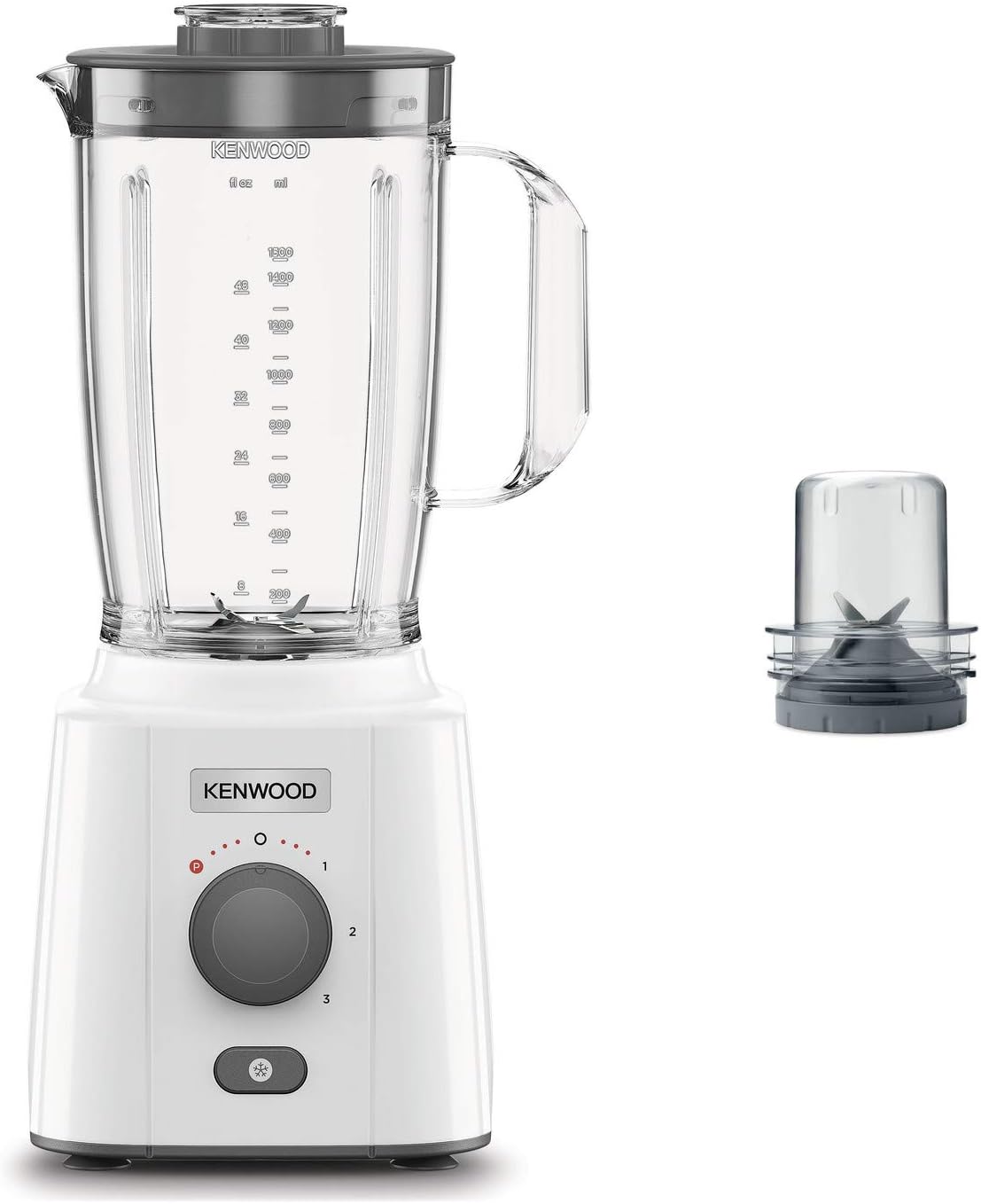 Kenwood BLP41.C0WH Blender, 2L jug with practical handle, steel blades, 3 speeds+pulse, including chopped accessory, non-slip feet, plastic, white and gray