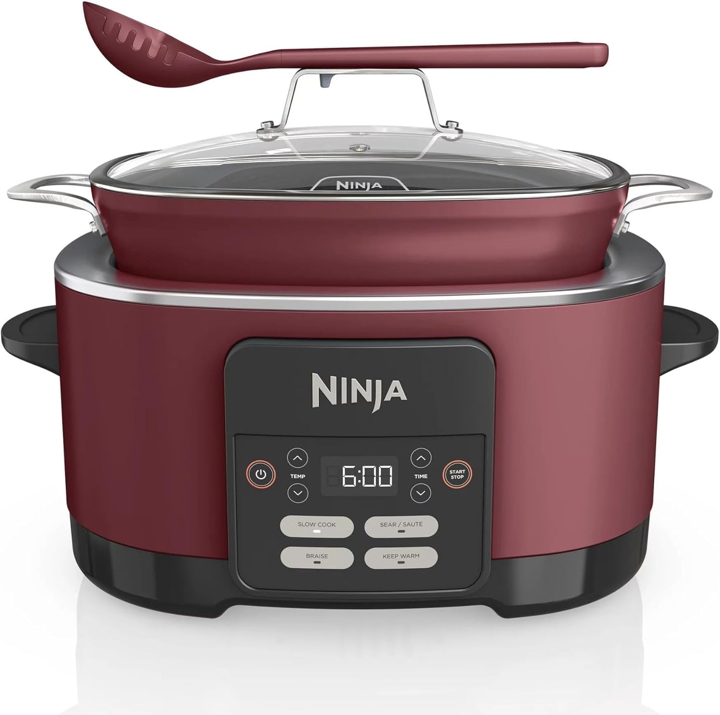 Ninja MC1000 Foodi PossibleCooker 8.5 Quart Multi-Cooker,with 4-in-1 Slow Cooker,Dutch Oven & More,Glass Lid & Integrated Spoon,Nonstick,Oven Safe Pot to 500°F,Cherry Tarte (Renewed) (CRT2NJMC1000RB)