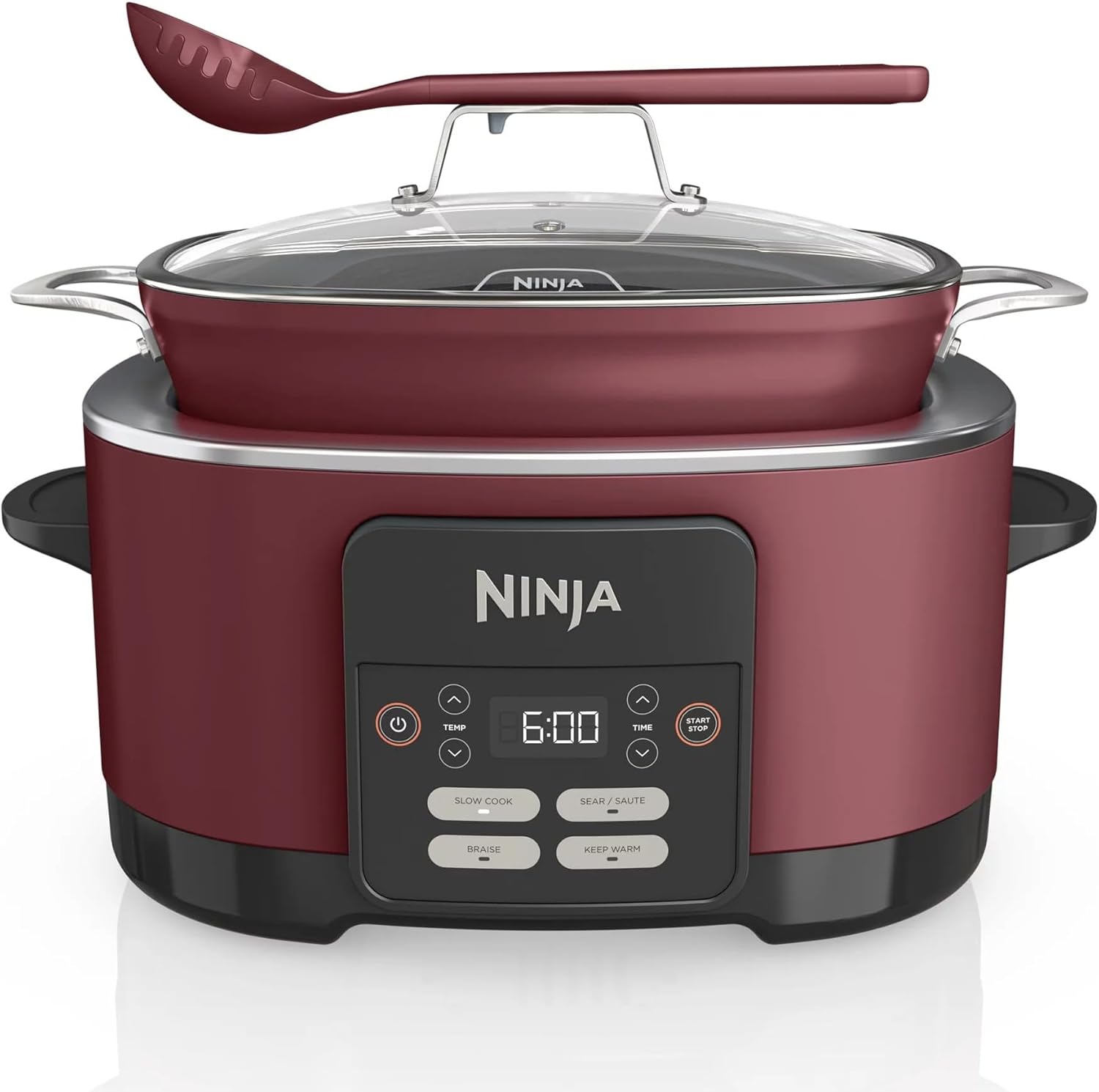 Ninja MC1000 Foodi PossibleCooker 8.5 Quart Multi-Cooker,with 4-in-1 Slow Cooker,Dutch Oven & More,Glass Lid & Integrated Spoon,Nonstick,Oven Safe Pot to 500°F,Cherry Tarte (Renewed) (CRT2NJMC1000RB)
