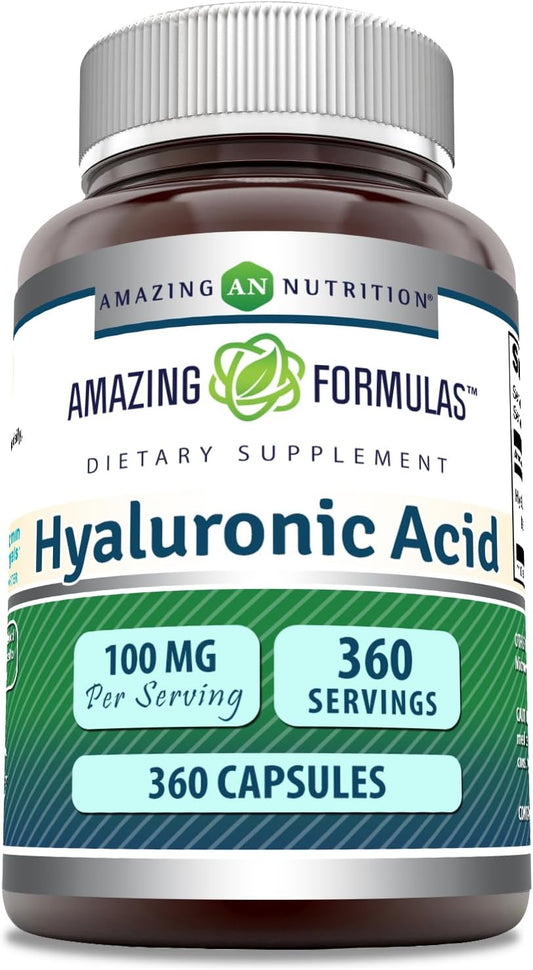 Amazing Formulas Hyaluronic Acid 100 Mg Supplement | Capsules | Non-GMO | Gluten-Free | Made in USA (1 Pack, 360 Count)