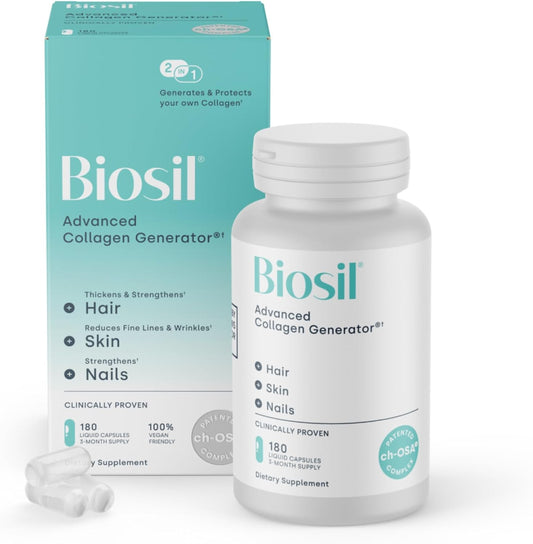 Biosil Collagen Booster Supplement - 180 Liquid Capsules - Patented ch-OSA Activator for Skin, Hair, Nails & Joints - Supports Natural Production - 90-Day Supply