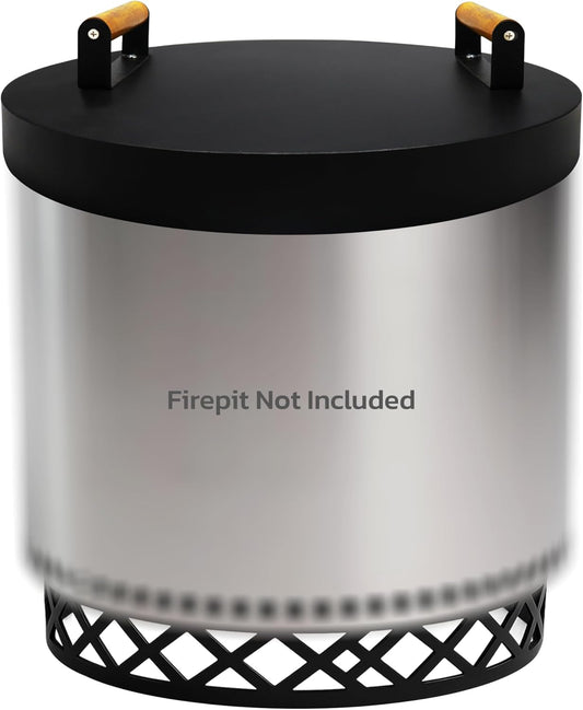 FEBTECH - Smokeless Fire Pit Accessories Combo \u2013 17" Carbon Steel Base, 20" Lid with 2 Wooden Handles \u2013 Bonfire Fireplace Tools for Camping, Patio, Backyard - Solo Stove Accessories