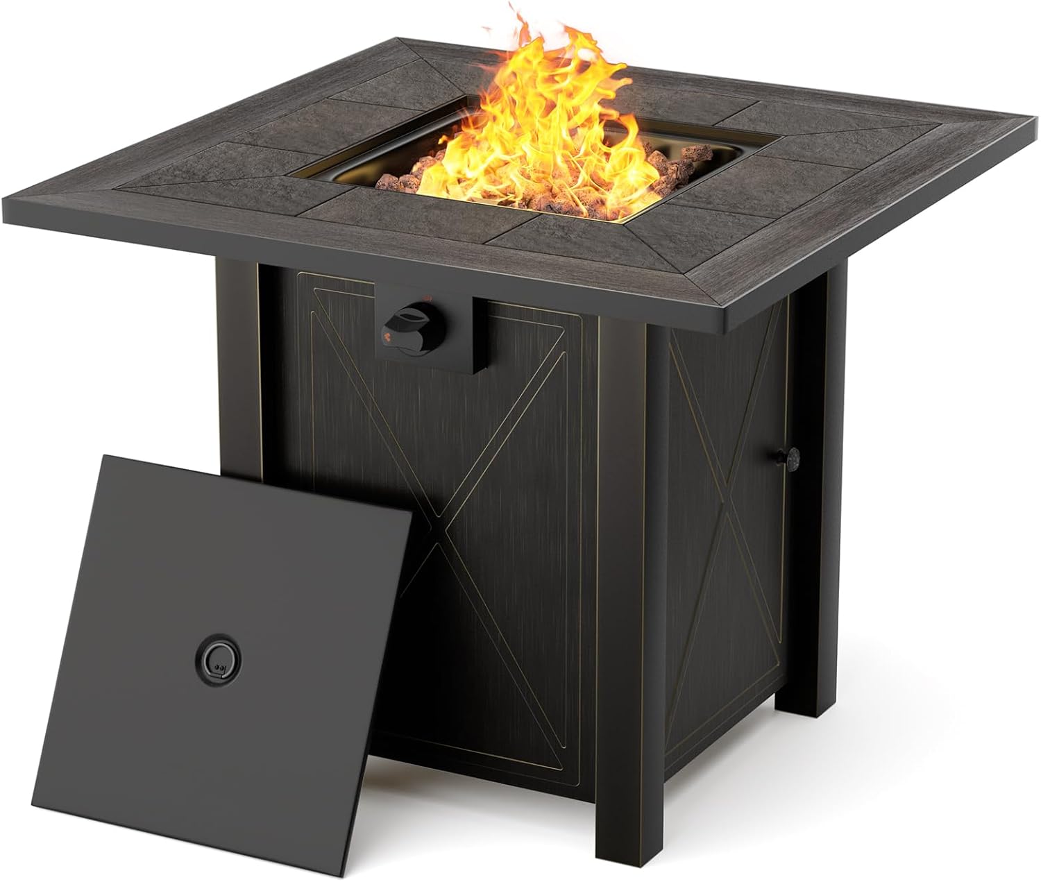 HOTEAGLE 30" Propane Fire Table with Premium Ceramic Tabletop, 50000 BTU Powerful Gas Firepit Table - Includes Lid and Lava Rocks, Ideal Outdoor Fire Fit for Dining, Party in Patio, Garden, Yard