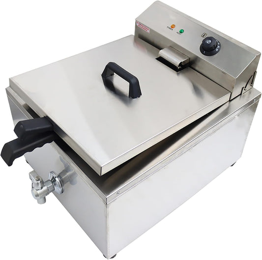 INTSUPERMAI 110V 2000W 22L Electric Industrial Funnel Cake Deep Fryer Temperature Control French Donuts Stainless Steel Commercial Single-cylinder Fryer with 2 Removable Rings