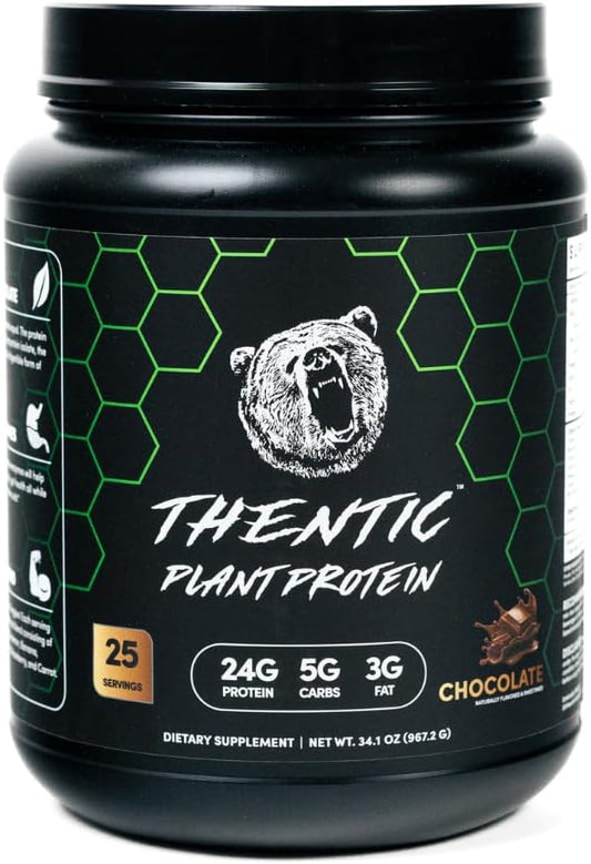 THENTIC Plant Based Protein Powder - Non Dairy Vegan Protein, Zero Artificial Ingredients,Soy & Gluten Free,No Added Sugar,5.8g BCAA,Digestive Enzymes,Organic Superfoods.25 Servings (Chocolate) 2.1lb