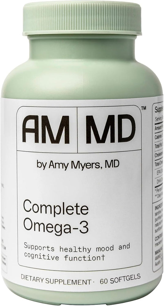 Amy Myers MD Complete Omega-3 Softgels - Fish Oil Supplement for Cardiovascular & Immune System Support - Non-GMO, Non-Dairy & Non-Soy - 60 Softgels (60 Servings)