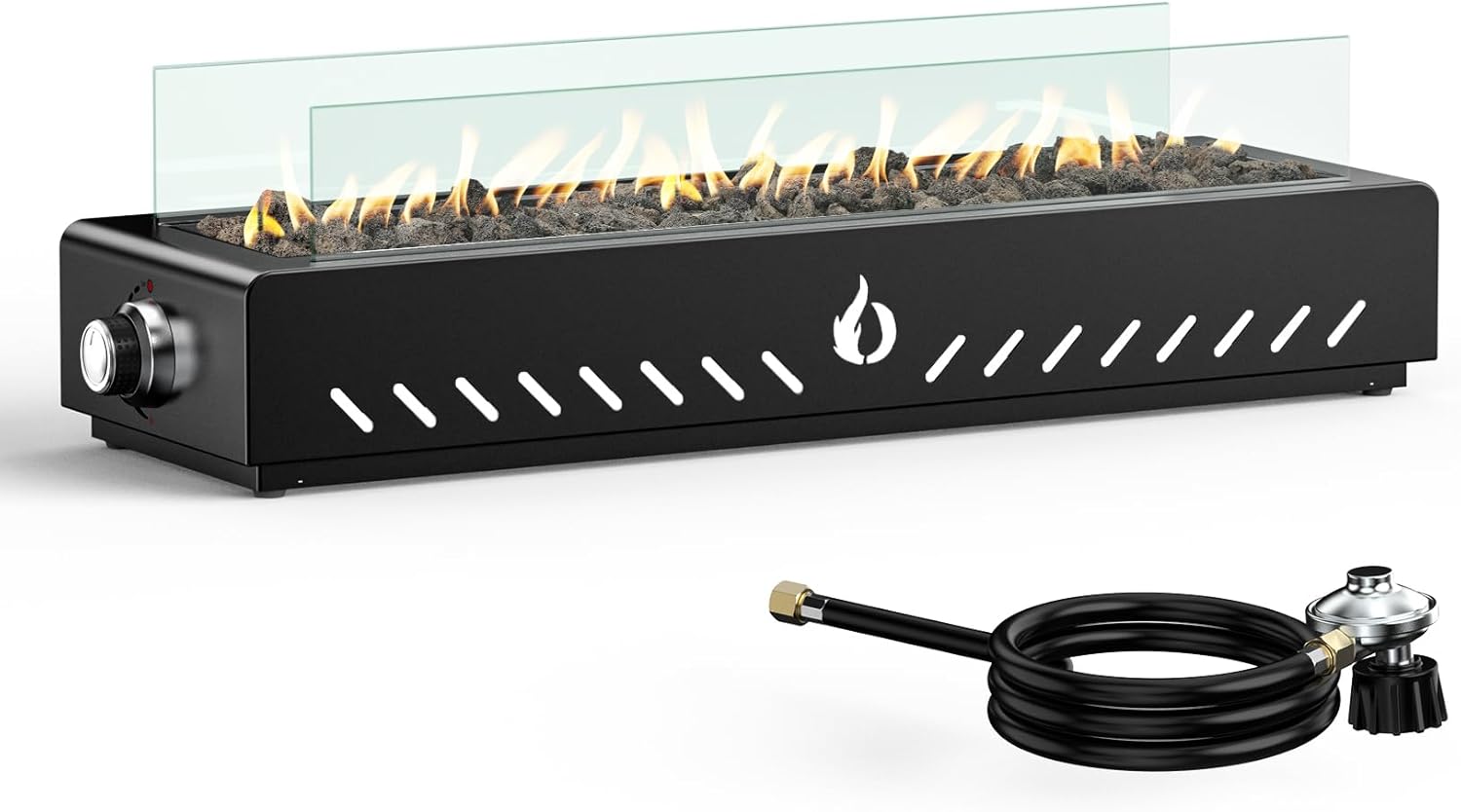 ONLYFIRE OUTDOOR LIVING 28" Propane Gas Fire Pit Bottom-Mounted for Table with Umbrella Hole, Portable Smokeless Gas Firepit with Glass Shield for Patio Backyard Tailgating RV Camping, #FP044