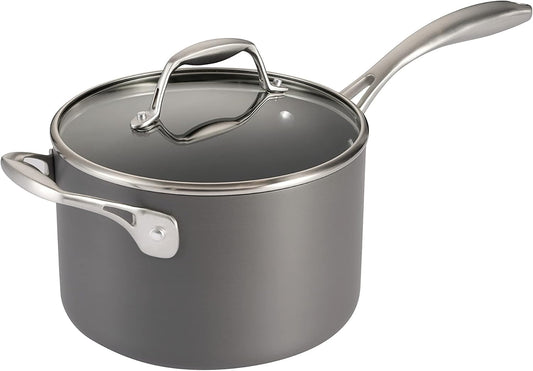 Tramontina OnyxPro Hard Anodized Non Stick 4-Quart Large Sauce Pan with Glass Lid, Oven Safe