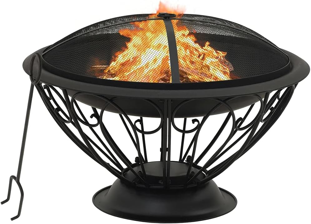 vidaXL Fire Pit with Poker Outdoor Garden Patio Balcony Backyard Fire Bowl Fireplace Furnace Heater Warmth Burning Camping 29.5" XXL Steel