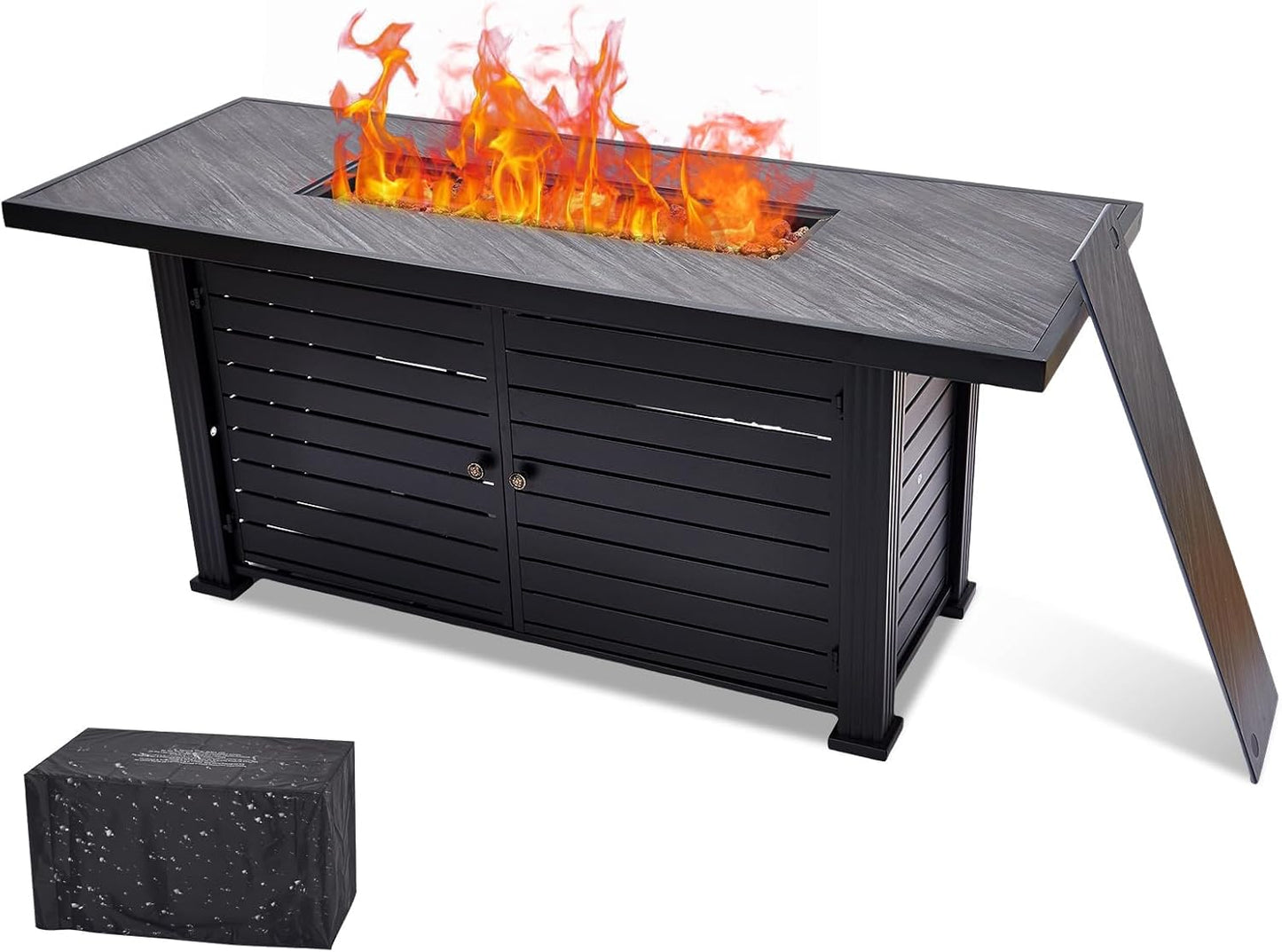57 Inch Propane Fire Pit Table, 50000BTU Outdoor Gas Fire Pits Rectangular with Rain Cover, Sturdy Steel and Iron Fence Surface,Companion for Outside Patio Deck Garden