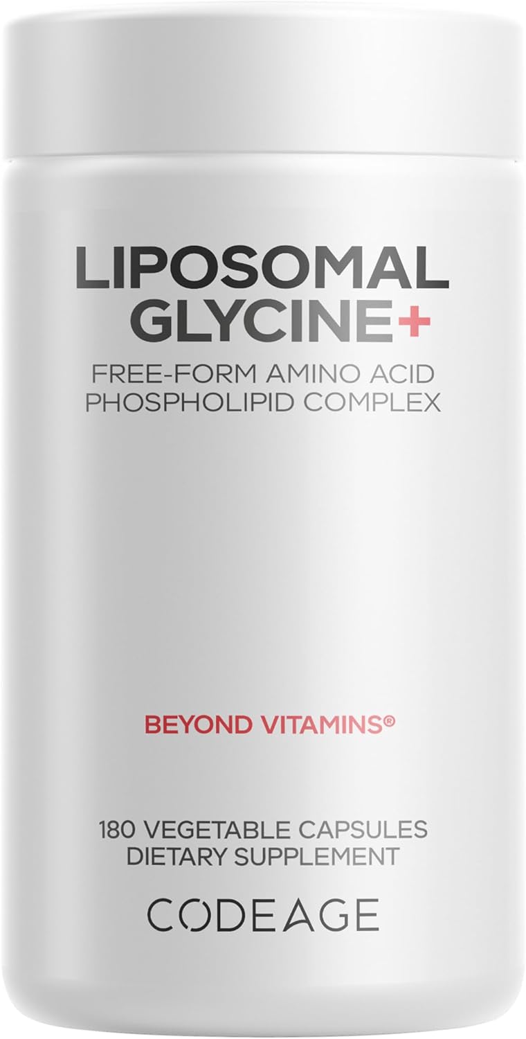 Codeage Liposomal Glycine+ Supplement - Free-Form Glycine 1,500 mg with Liposomal Delivery - 2-Month Supply - Amino Acid Capsules - Protein Support - Glycine Vitamins - 180 Capsules