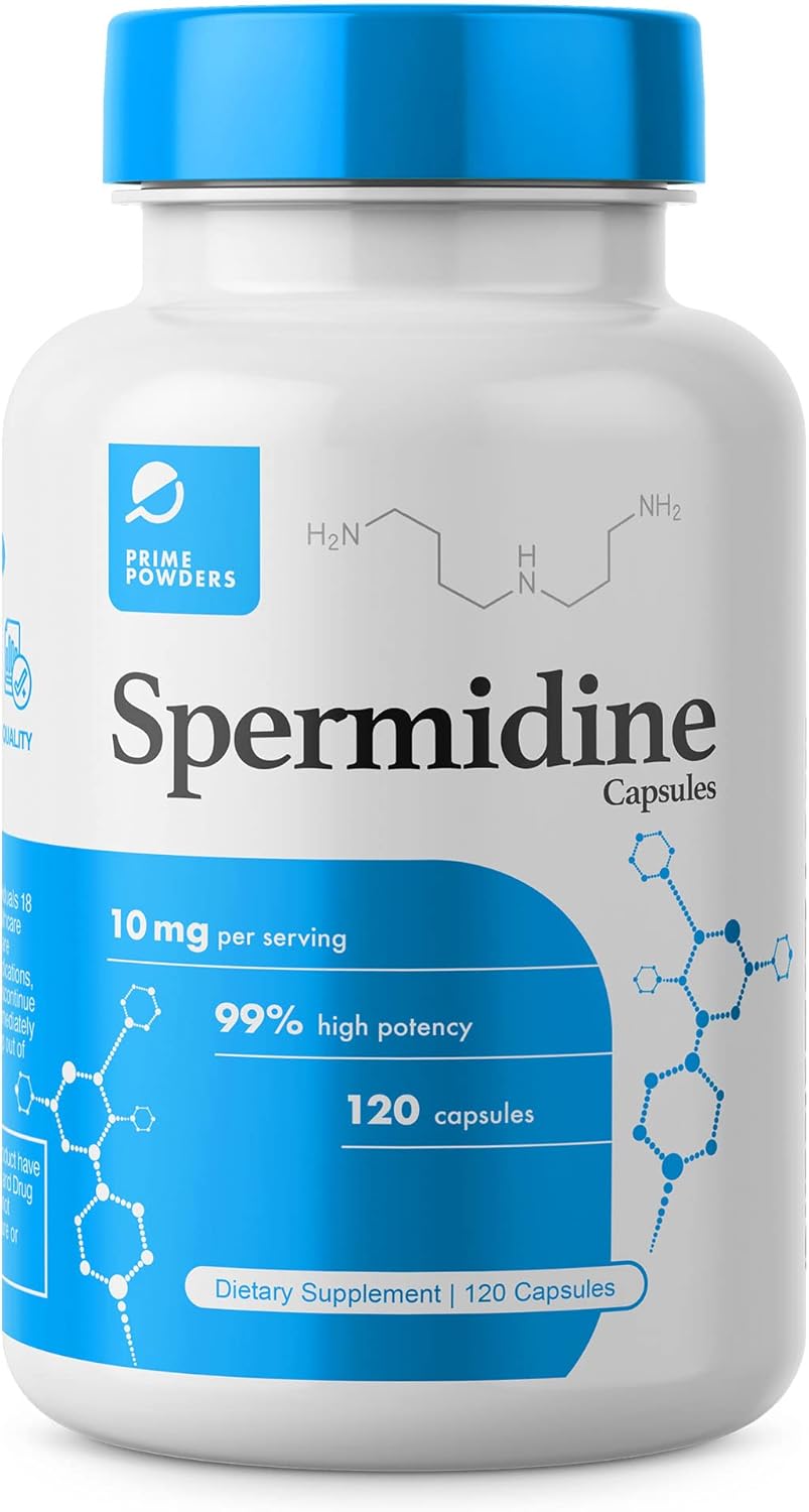Prime Powders Spermidine Capsules Gluten Free 99% Concentration 100x More Potent Than Wheat Germ Extract for Anti-Aging DNA Telomere Support