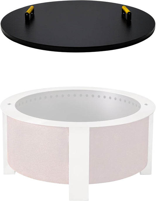 FEBTECH Smokeless Firepit Lid Round 35" - Compatible with 34.5 Inch Smokeless Fire Pit - Powder Coated Carbon Steel Fire Pit Shield with 2 Wooden Handles - Reliable Garden Décor FirePit Accessory
