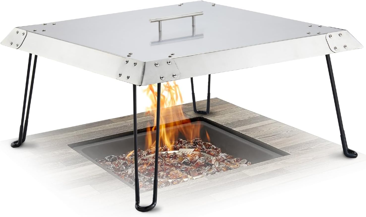 Maplefield Stainless Steel Fire Pit Heat Deflector – Outdoor Heat Shield for Tabletop & Camping Stove