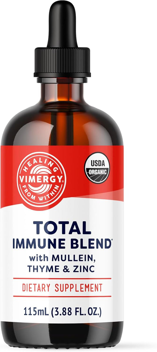 Vimergy Total Immune Blend* Liquid Supplement, 57 Servings Fast-Absorbing Immune Support – All-Season, Zinc, Thyme and Mullein Drops Non-GMO, Vegan, USDA Organic, Immunity Support for Adults (115 mL)