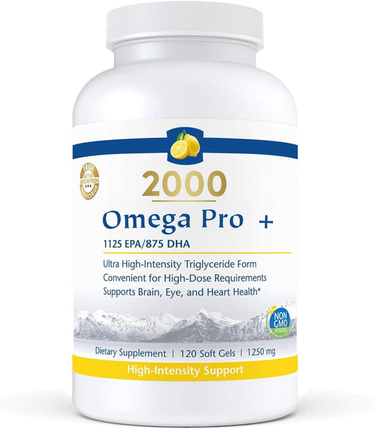 ProOmega 2000-D, Lemon Flavor, 2150 mg Omega-3 & D3 Ultra-Strength Fish Oil - Rich in EPA and DHA - Dietary Supplement with 120 Softgels, 60 Servings (Two Pills at a Time)