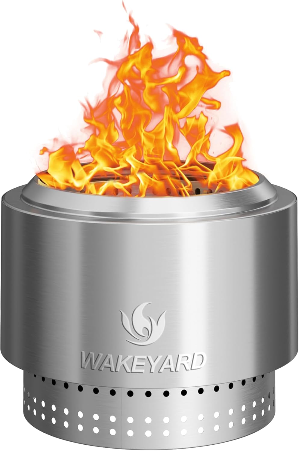 Wakeyard 19.5 inch Smokeless FirePit with Waterproof Bag & Poker, Stainless Steel Outdoor Smokeless Fire Pit, Wood Burning Fire Pit for Patio, Camping, Backyard