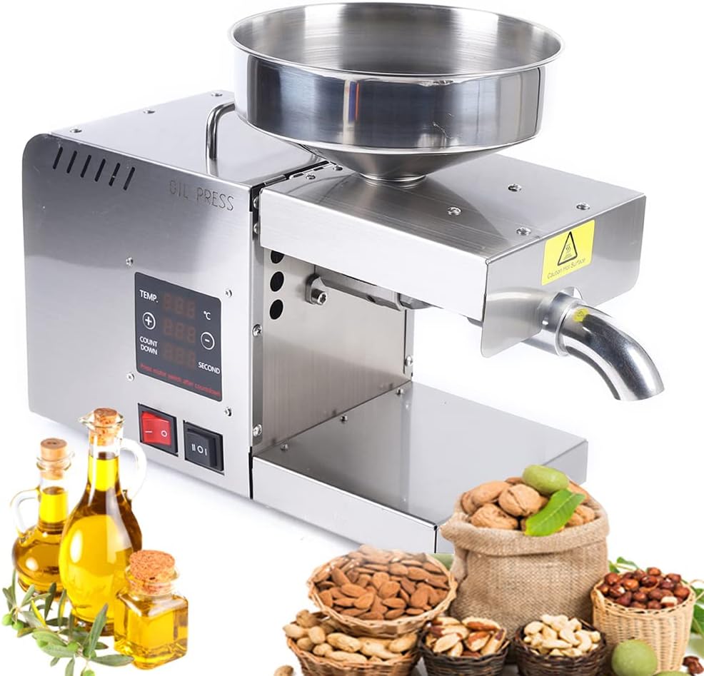 610W Cold/Hot Oil Press Automatic Oil Press Organic Oil Press Commercial Grade Stainless Steel Oil Press 110V