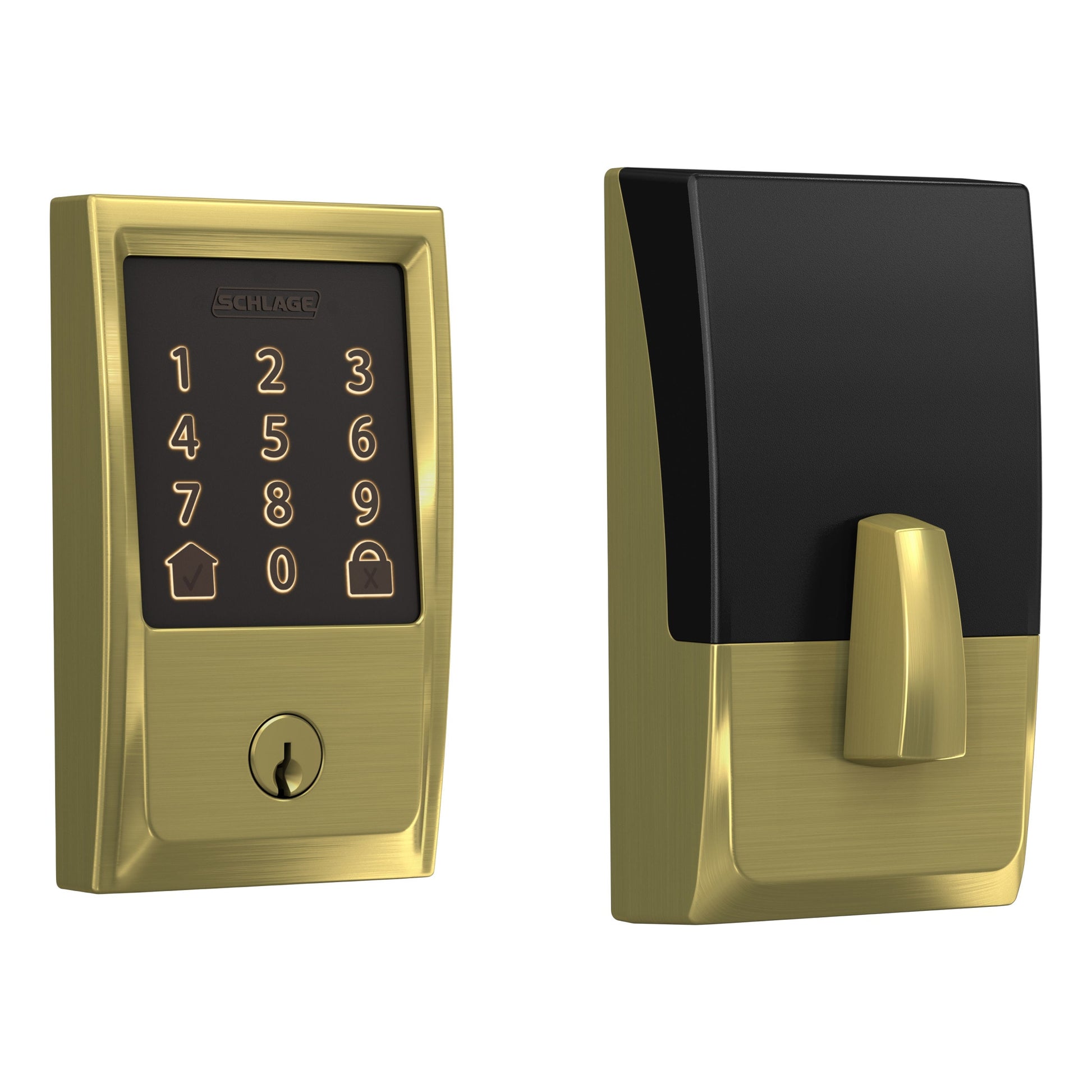 Schlage Encode Century Satin Brass Smart Lock Electronic Deadbolt with Wifi Bluetooth Touchscreen Keypad BE489WB V CEN 608