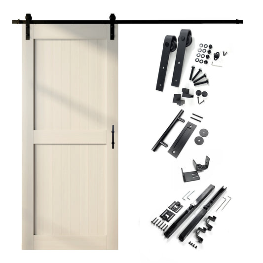 HOMACER 44-in x 84-in Tinsmith Gray Mid-Bar Pine Wood Solid core Single Barn Door (Hardware Included)