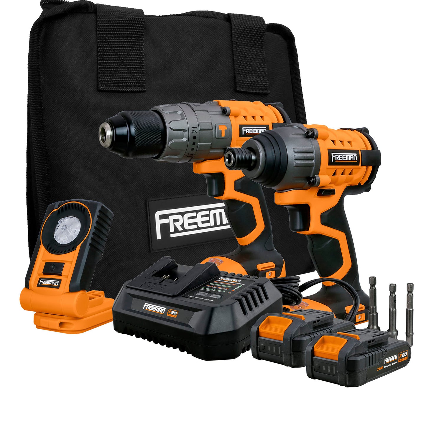 FREEMAN 2-Tool (Battery,Charger and Case Included) 1/2-in 20-volt Max Variable Speed Brushless Cordless Hammer Drill (2-Batteries Included) PECCKT