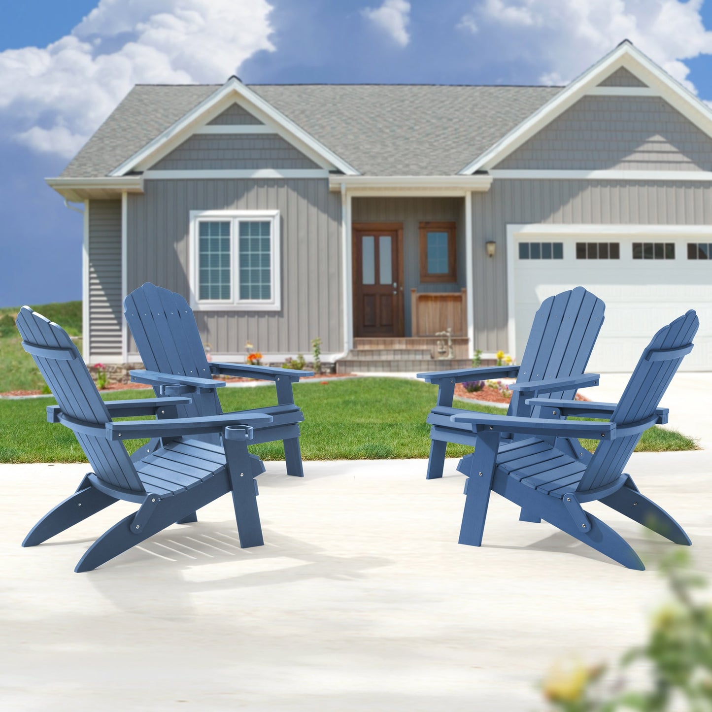ACEGOSES Foldable Adirondack Chair Set of 4 Navy Stationary Adirondack Chair with Slat Seat