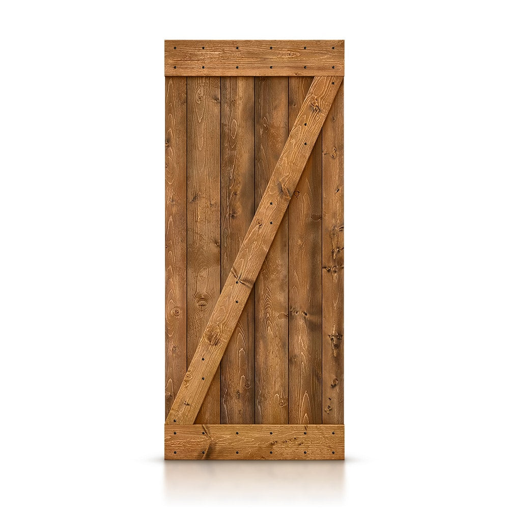 CALHOME 36-in x 84-in Walnut Z-frame Pine Wood Solid core Single Barn Door (Hardware Not Included)