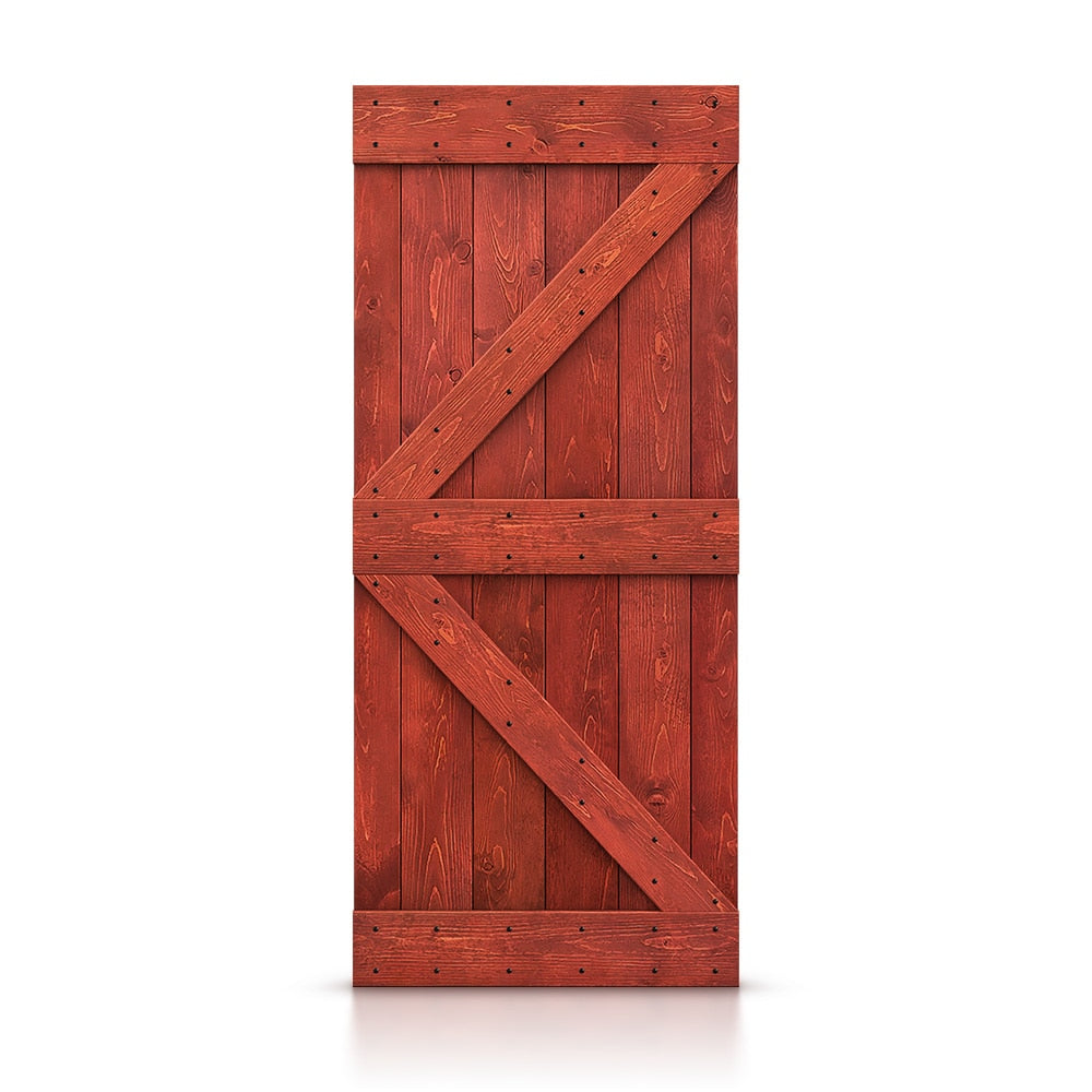 CALHOME 30-in x 84-in Cherry red K-frame Pine Wood Solid core Single Barn Door (Hardware Not Included)