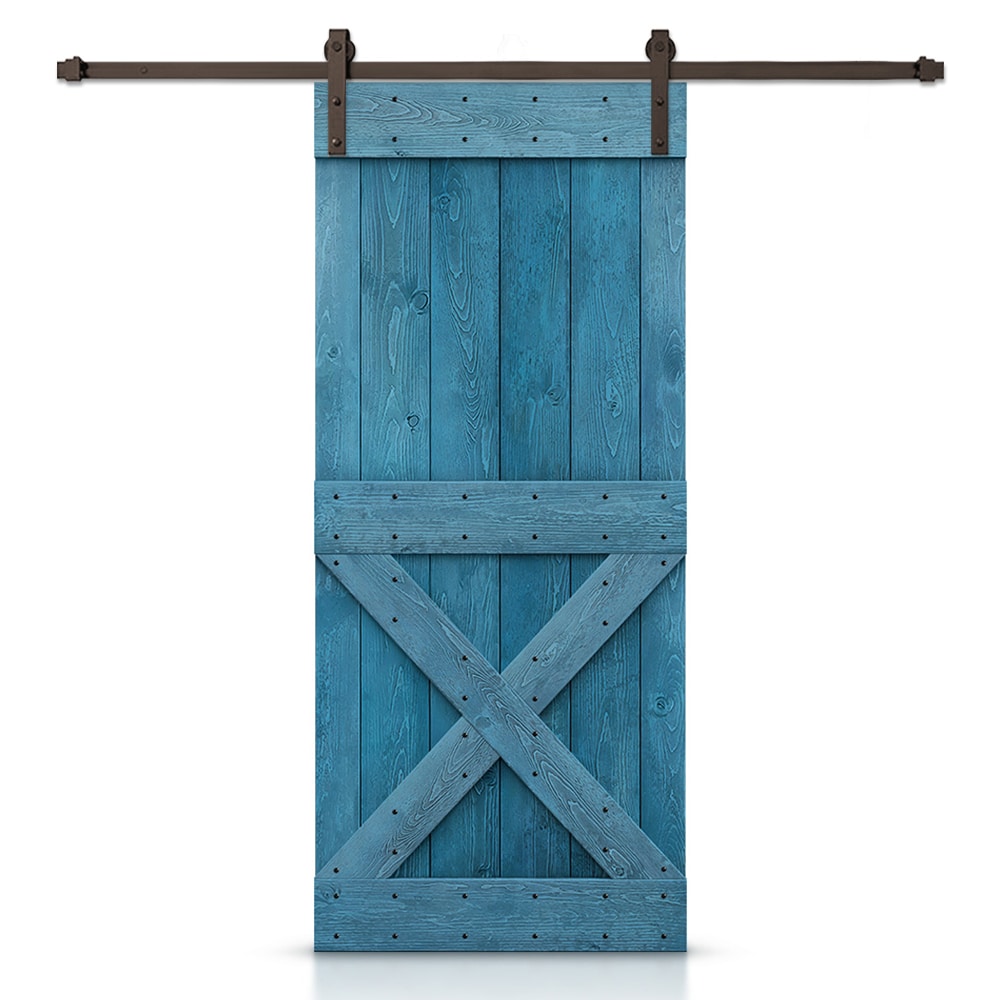 CALHOME 48-in x 84-in Ocean Blue Knotty pine Wood Solid core Single Barn Door (Hardware Included)