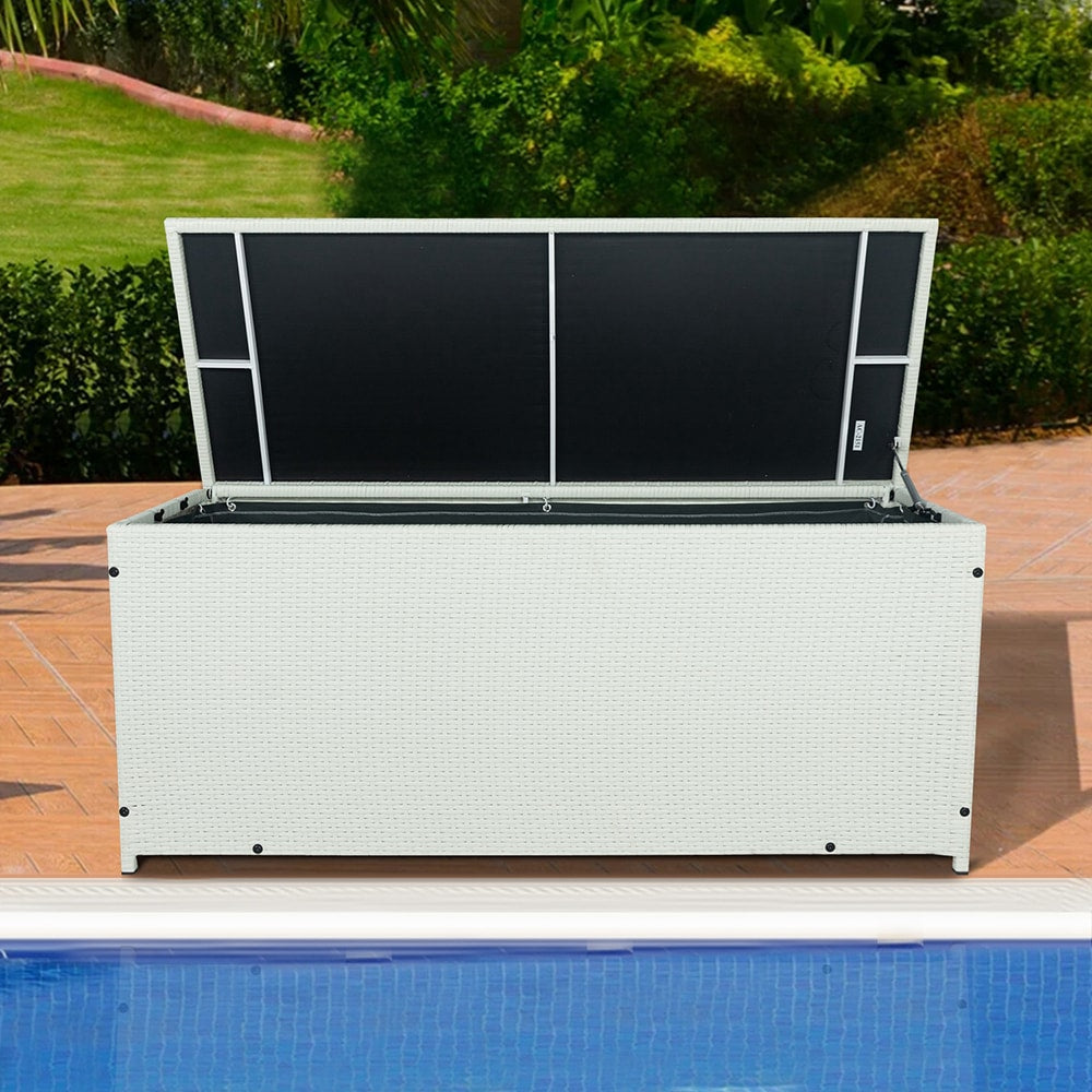 Topcraft Storage Bench 53.15-in W x 23.23-in H White Rattan Steel Storage Bench