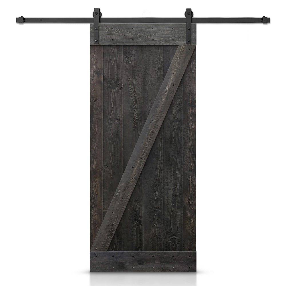CALHOME 42-in x 84-in Charcoal Black Knotty pine Wood Solid core Single Barn Door (Hardware Included)