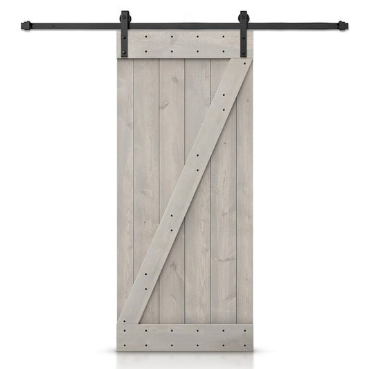 CALHOME 40-in x 84-in Silver Gray Knotty pine Wood Solid core Single Barn Door (Hardware Included)