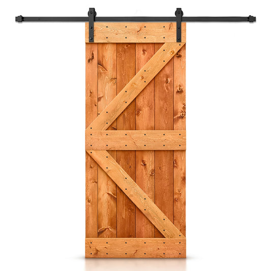 CALHOME 42-in x 84-in Red Walnut Knotty pine Wood Solid core Single Barn Door (Hardware Included)