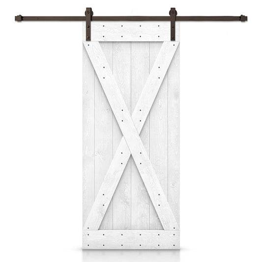 CALHOME 22-in x 84-in Light Cream Knotty pine Wood Solid core Single Barn Door (Hardware Included)