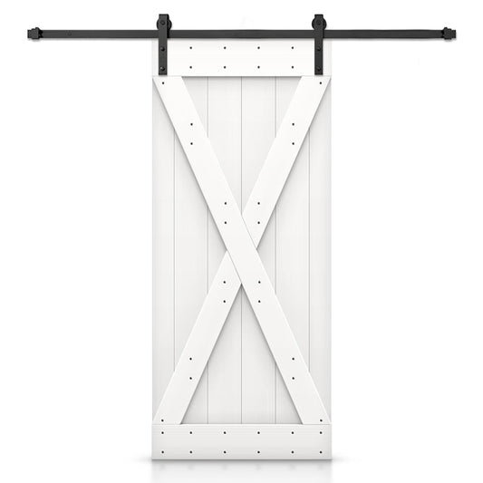 CALHOME 42-in x 84-in White Knotty pine Wood Solid core Single Barn Door (Hardware Included)