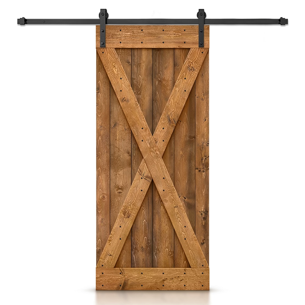 CALHOME 28-in x 84-in Walnut Knotty pine Wood Solid core Single Barn Door (Hardware Included)