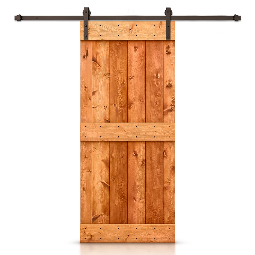 CALHOME 36-in x 84-in Red walnut Pine Wood Solid core Single Barn Door (Hardware Included)