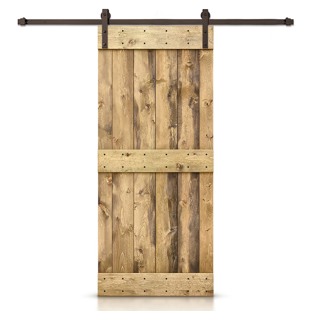 CALHOME 34-in x 84-in Weather Oak Knotty pine Wood Solid core Single Barn Door (Hardware Included)