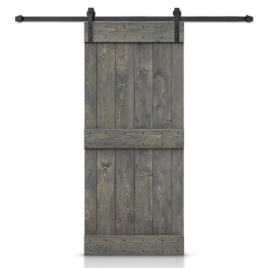 CALHOME 36-in x 84-in Gray Mid-Bar Pine Wood Solid core Single Barn Door (Hardware Included)
