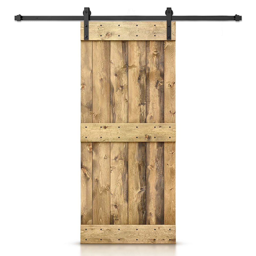 CALHOME 32-in x 84-in Weather Oak Knotty pine Wood Solid core Single Barn Door (Hardware Included)