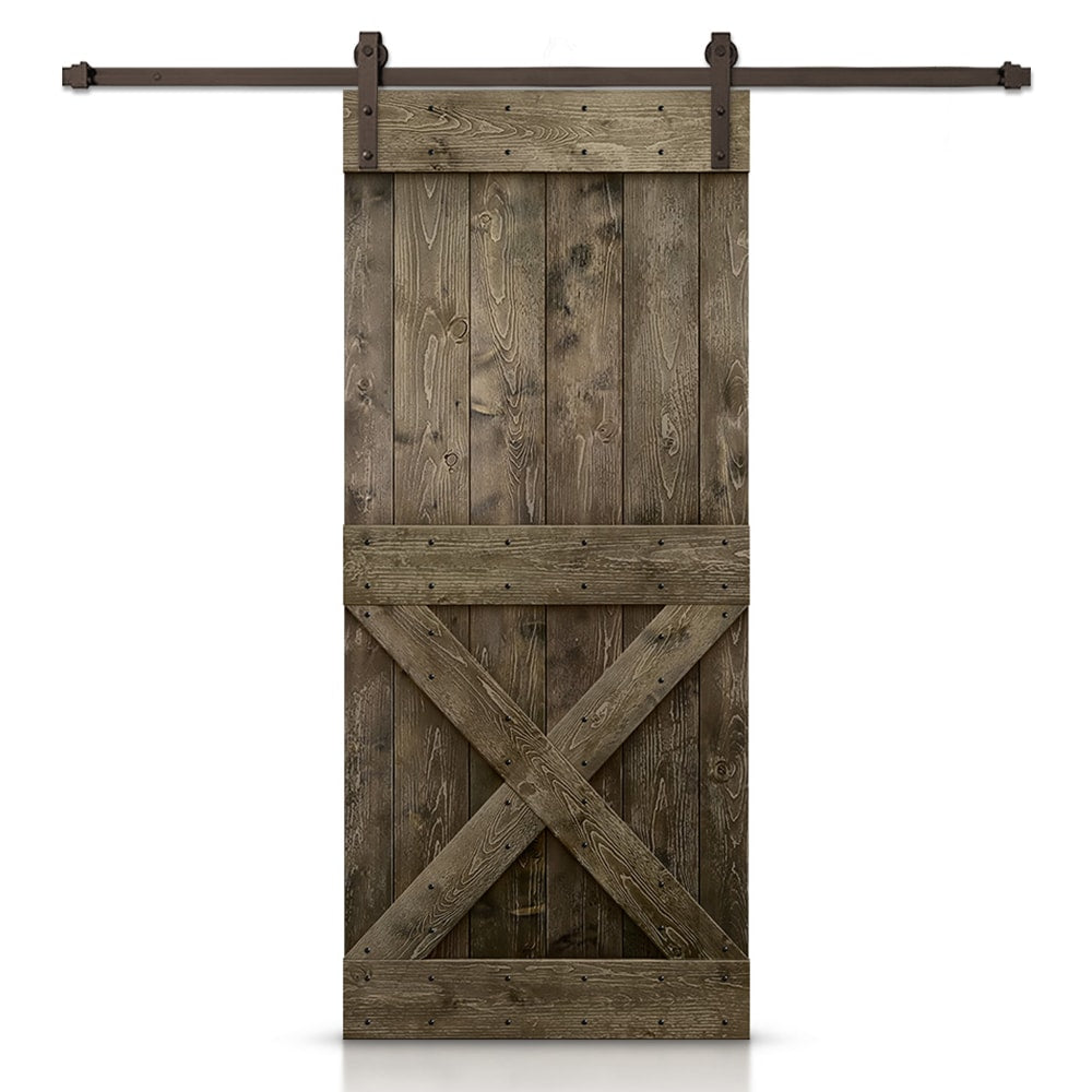 CALHOME 46-in x 84-in Espresso Knotty pine Wood Solid core Single Barn Door (Hardware Included)