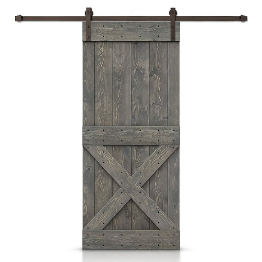 CALHOME 42-in x 84-in Gray Pine Wood Solid core Single Barn Door (Hardware Included)