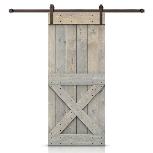 CALHOME 24-in x 84-in Smoke Gray Knotty pine Wood Solid core Single Barn Door (Hardware Included)