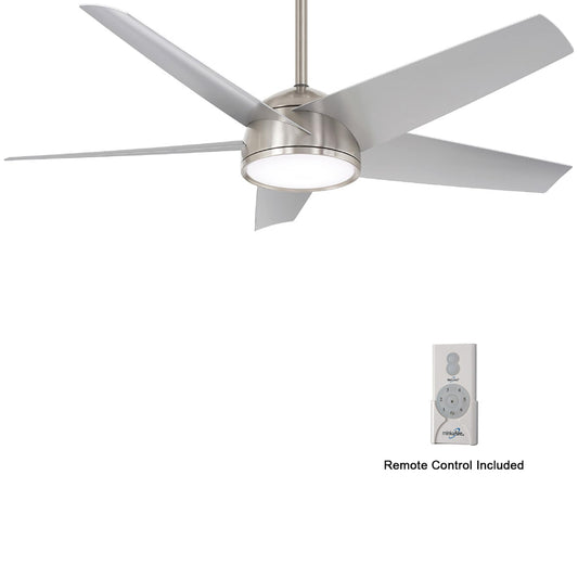 Minka Aire Chubby 58-in Brushed Nickel Wet with Silver Blades Integrated LED Indoor/Outdoor Smart Ceiling Fan with Light and Remote (5-Blade) F781L-BNW