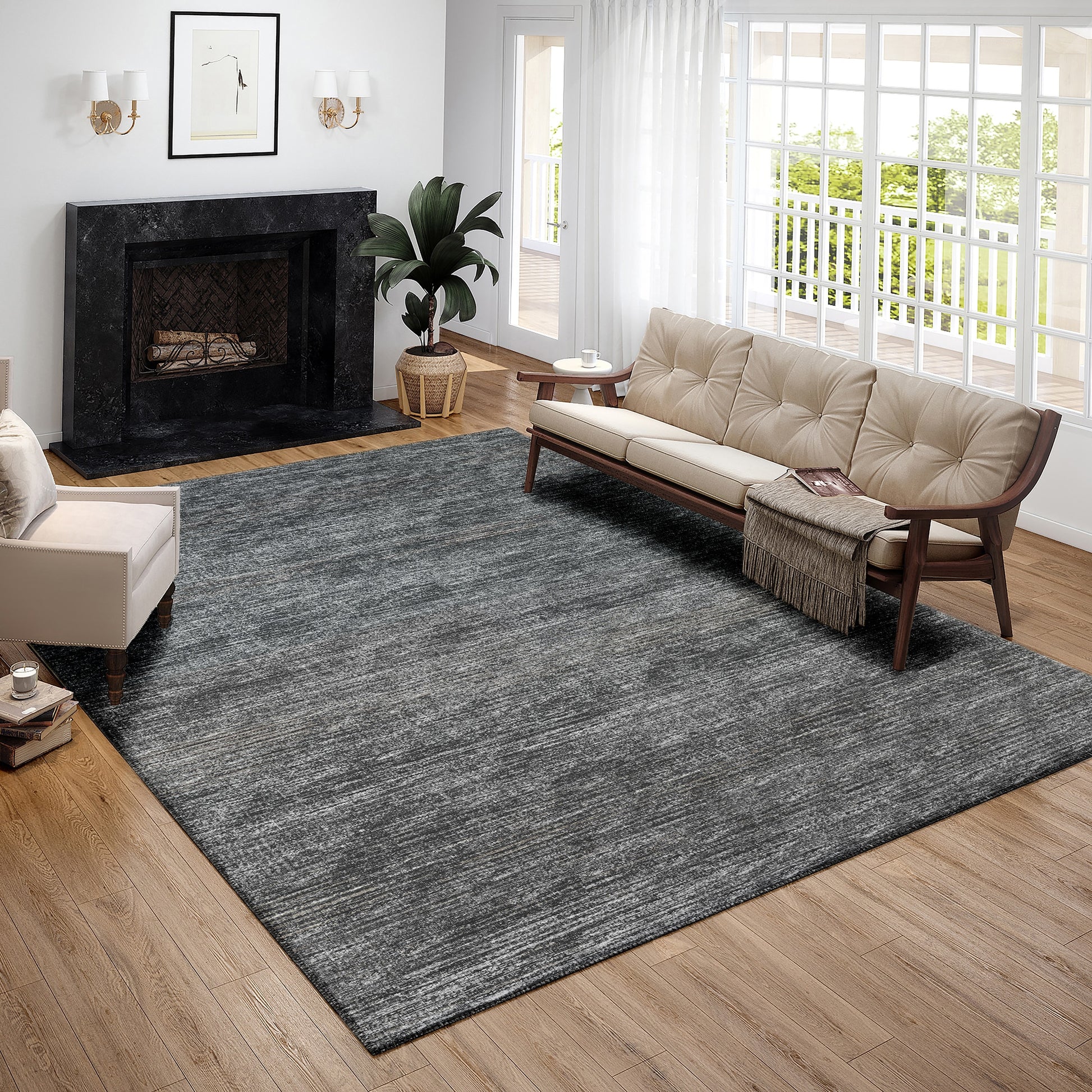 Addison Rugs Marston 9 x 12 (ft) Loomed Gray Rectangular Indoor/Outdoor Solid Mid-Century Modern Area rug
