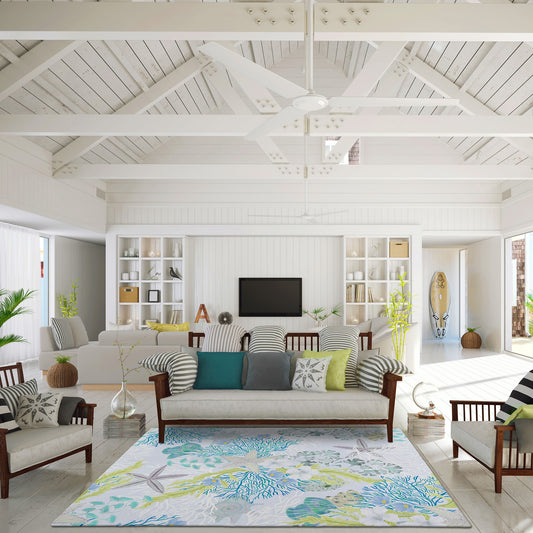 Addison Rugs Surfside 8 x 10 (ft) Loomed Blue Rectangular Indoor/Outdoor Abstract Coastal Area rug